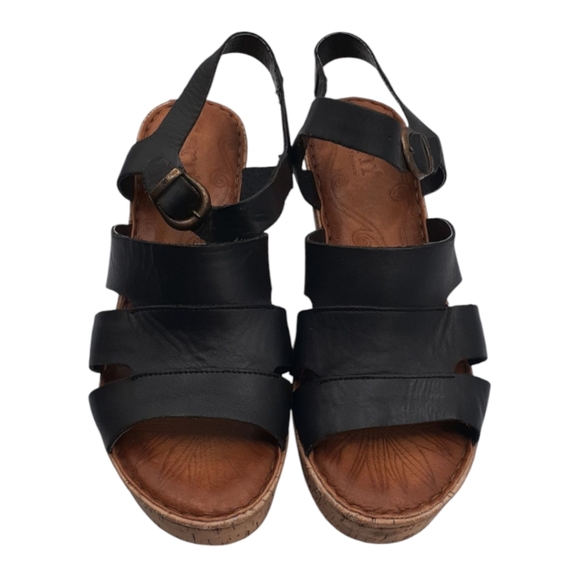 Born Leather Platform Wedge Sandals Black Size 10 US 42 EU - Picture 2 of 5